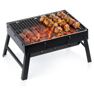 Vilde | Koffergrill Klappbar - 40x27,5x20 cm - Tragbarer Mini Camping Holzkohlegrill - Schwarz
