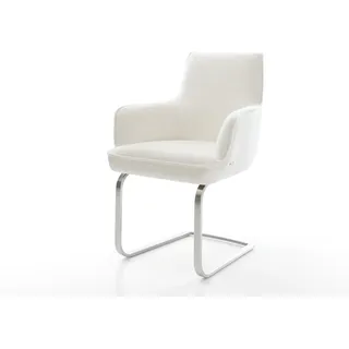 Freischwinger Heira-Flex mit Armlehnen Bouclé Soft Beige Freischwinger flach Edelstahl Taschenfederkern