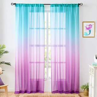 July Joy Durchsichtige Vorhänge aus Kunstleinen, Ombré-Stil, zweifarbig, wendbare Stangentasche für Mädchenzimmer, Sichtschutz und Lichtfilterung, halbverlaufend, 137,2 x 213,4 cm, 2 Stück