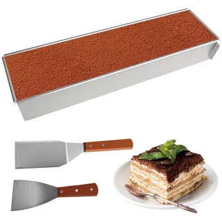YYTECH Backrahmen Rechteckig Verstellbar, Rechteckige Kuchenform, Antihaftbeschichtete Backform Rechteckig, Aus Aluminiumlegierung mit 2 Pfannenwender Kuchenform Eckig für Tortenzubereitung Toast