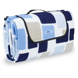Relaxdays Picknickdecke XXL blau-beige 200 x 200 cm