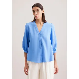 Klassische Bluse SEIDENSTICKER "Schwarze Rose", Damen, Gr. XXL (44), blau (hellblau), 65% Baumwolle, 35% Leinen, unifarben, oversize, V-Ausschnitt, Blusen Klassische Bluse, Tunika Uni