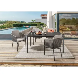Destiny Garten-Essgruppe »LUCCA CREMONA« 4x Sessel, 1x Tisch, inkl. Auflagen, 14 Stk. tlg. Aluminium, Rope, Glas mit Keramiküberzug, grau