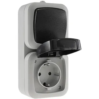 ChiliTec Lichtschalter Kombi-Schalter/Steckdose P44 250V AC/10/16A grau AP vertikal