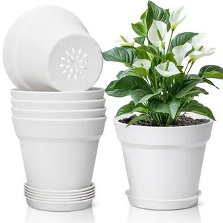 T4U Blumentopf mit Untersetzer 12,5cm 8er Set, Kunststoff zum Bemalen Weiß