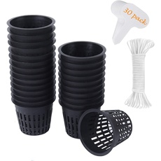 ORIMERC 30 Stk 3inch(8cm) Netztöpfe Hydroponik Net Pot mit 30 Feet Selbstbewässerungsdocht & 30 Stk Pflanzenetiketten Hydroponischer Becher Mesh Cup Topf Gemüse Orchidee Aquaponik Kratky Hydrokultur