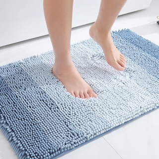 Homaxy Chenille Badezimmerteppich rutschfeste Hochflor Badematte Waschbar Badteppich Weich Badvorleger Saugfähige Duschvorleger für Badezimmer - 40x60 cm, Blau