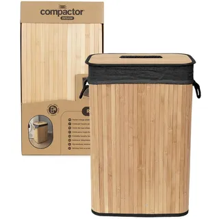 Compactor Wäschekorb aus Bambus, faltbar, mit Deckel, waschbarer schwarzer Innenstoff, Kordelgriffe, kompakte Größe (40 × 30 × 60 cm), Elegantes natürliches Design