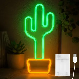 ENLACE LED Neonlichter Kaktus, LED Neonschild Wanddeko, Batterie/USB Betrieben Nachtlicht für Schlafzimmer, Kinderzimmer, Party, Weihnachtsdekoration, Wanddekoration, Hochzeit Deko