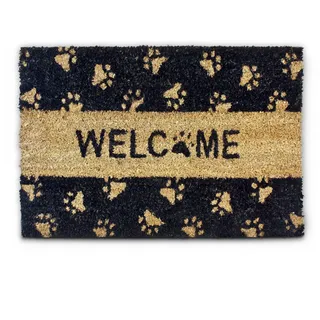Relaxdays Fußmatte Kokos Motiv TATZE 40 x 60 cm Kokosmatte mit rutschfester PVC Unterlage Fußabtreter aus Kokosfaser als Schmutzfangmatte und Sauberlaufmatte Fußabstreifer für Außen und Innen, schwarz