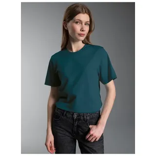 T-Shirt TRIGEMA "TRIGEMA T-Shirt aus 100% Baumwolle", Damen, Gr. L, blau (saphir), Single Jersey, 100% Baumwolle, Basic, lang, Rundhals, Shirts T-Shirt