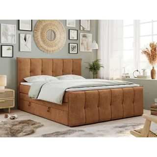 King Boxspringbett 120x200, Boxspringbett 120x200 mit Bettkasten und Matratze H3, Polsterbett 120x200 mit Matratze, Bett 120x200 mit Bettkasten, PREMIUM-11-KING - 120x200 - Orange - Struktur - H3 - Orange