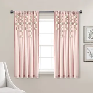 Lush Decor Boho-Fenstervorhang mit Quaste, Leinen, 160 x 132 cm (L x B), Blush (Einzelnes Panel)