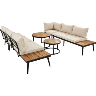 Okwish Gartenmöbel-Set 160/64/75 cm beige aus Eisen mit 2 Sofas 2 Sesseln und 2 Tischen , Beige , Metall , Gartenmöbel, Gartengarnituren, Gartenmöbel-Sets