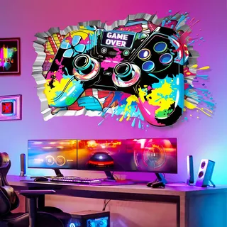 decalmile Wandsticker 3D Gaming Jungen Wandtattoo Gaming Zimmer Gamer Poster Controller Kinderzimmer Wandaufkleber Jugendzimmer Junge Schlafzimmer Spielzimmer Wanddeko