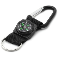 PRECORN Schlüsselanhänger mit Kompass und Karabiner - Outdoor Accessoire für Camping und Wandern - Robuster Rucksack Anhänger mit Notfall Kompass - Ideales Outdoor Zubehör