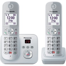 Panasonic KX-TG6862GS Schnurlostelefon mit 2 Mobilteilen und Anrufbeantworter (Bis zu 1.000 Telefonnummern sperren, übersichtliche Schriftgröße, lauter Hörer, Voll-Duplex Freisprechen) perl-silber