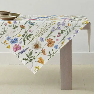 ViaElayu Tischdecke Frühling 85x85 Klein Gartentischdecke Outdoor Mitteldecke Modern Blau Rosa Gelb Blumen Grün Blätter Tischdecken Abwaschbar Quadrat Garten Tischdecken für Draußen