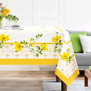 Arquiel Tischdecke Rechteckige Florale, Wasserabweisend Aquarell Tischdecken Tischtuch Deko, Polyester Tischdeck FüR Garten, Picknick KüChe Parteien FrüHling/Sommer(Gelbe Blume,152 x 213 cm)