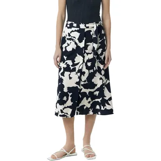 Midirock COMMA, Damen, Gr. 38, beige (blau beige), Web, Obermaterial: 100% Viskose, bedruckt, geblümt, figurbetont 3/4-Länge, Röcke Midirock, mit floralem Muster