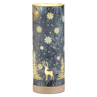 Formano LED Tischlampe Deko Winterblau Stimmungslicht Zylinder 25 cm Holzsockel - Blau