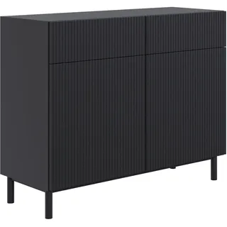 Selsey Kommode Mit Schubladen, 100 cm Breit, Schwarz Moderne Kommode Mit Zwei Türen Und Gefräster Front, 2 Leisen Schubladen, Kommoden & Sideboards, Stabilität Durch Metallfüße