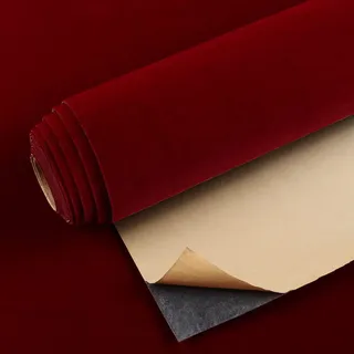 VEELIKE Tapete Samtstoff Rot 40cm×900cm Samttapeten Klebefolie Tiefrot Möbelfolie Selbstklebend Folie Ornamente Retro Tapeten Schlafzimmer Wandtapete Luxus Dekorfolie für Möbel Wohnzimmer Innenraum