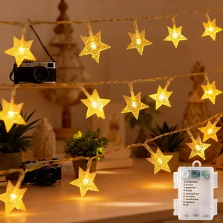 sukaudiz Lichterkette Batterie, 6M/19.7ft 40 LED Lichterkette Sterne mit 8 Modi, Warmweiß Sterne Lichter kette, IP65 Wasserdicht für Room, Party, Garten, Hochzeit, Fenster, Innen und Außen