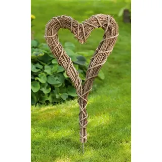 Gartenstecker "Herz" aus Zweigen, rustikale Holzdeko, 90 cm hoch, Beetstecker, Dekostecker, Balkon & Gartendeko für Draußen