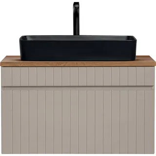 Waschtisch Unterschrank 80 cm Keramik Aufsatzwaschbecken IRAKLIO-56-CASHMERE Kaschmir Eiche Nb. B/H/T ca. 80,4/59,5/46 cm - Beige