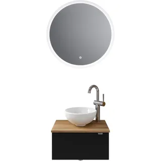 Saphir Badmöbel-Set »Serie 6915«, (4 St.), Gäste-Bad, mit LED-Spiegel und 1 Tür, schwarz