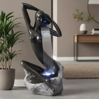 Design Springbrunnen mit LED Beleuchtung Zimmerbrunnen 101 cm Granit-Optik Gartenbrunnen Skulptur Brunnen Wasserspiel - Schwarz
