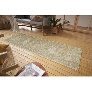Nouristan Sues In- & Outdoor Orient Teppich – Orientalischer Kurzflor Vintage Used Look Waschbar Wetterfest & UV-beständig für Balkon, Terrasse, Garten, Wohnzimmer – Creme, 75x200cm