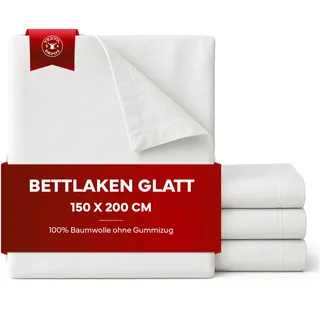 texpot Bettlaken glatt 150 x 200 cm weiß 100% Baumwolle ohne Gummizug