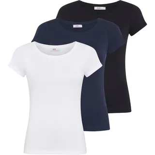 T-Shirt FLASHLIGHTS, Damen, Gr. 40/42, blau (schwarz, marine, weiß), Feinripp, Obermaterial: 100% Baumwolle, unifarben, Basic, sehr figurbetont, Rundhals, abgesteppt, Shirts T-Shirt, Kurzarm, sehr figurbetonte Passform, aus Feinrippstoff, Topseller
