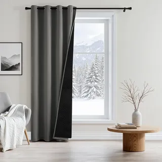 MIULEE Vorhänge Blickdichte Doppellagige Thermovorhang Gegen Kälte und Hitze, Dicker Lärmschutz Kälteschutz Türvorhang, Gardinen Ösen Verdunkelung Wind Winter, 200x140(HöhexBreite), Grau, 1 Stück