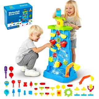 VEVOR Spieltisch, doppelseitiges Kinder-Aktivitäts-Wasserfall-Spielset mit 37-teiligem Zubehör, Aktivitätstisch für Kinder, Wassertisch für draußen, für Jungen und Mädchen ab 3 Jahren