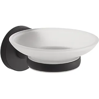 Gedy FELCE Plus Seifenschale zur Wandmontage, Mattschwarz, Edelstahl und Glas, 11 x 12,3 x 5,6 cm, selbstklebend, ohne Bohren