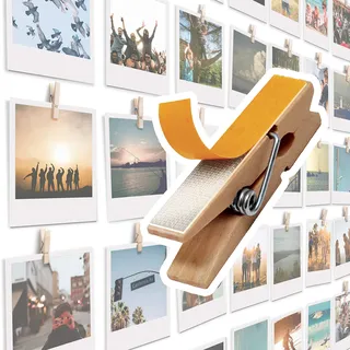 20 Stück Selbstklebende Bildklammern - Bilderrahmen, Fotowand Halter, Bilderrahmen mit Klammern und Leine, Fotorahmen, Fotovorhang, Postkartenhalter, Fotoseil, Fotohalter