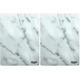 Cook Concept KD3348 Schneidebrett aus gehärtetem Glas, rechteckig, Marmor-Effekt, Weiß/Grau, H 0,4 x 30 x 40 cm (Packung mit 2)