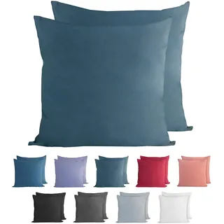 Komfortec 100% Baumwolle Kissenbezüge 2er Set - Superweicher Premium Jersey Kopfkissenbezug 150 g/m2 - Kissenhülle - Petrolblau - 40 x 40 cm
