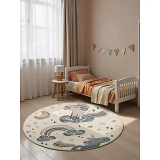 HANSE HOME Einhorn creme multifarben, H:10mm Ø:160cm, Polypropylen, Teppiche, Kinderteppich, Pflegeleicht, Weich, Kinderzimmer, Spielteppich, Spielunterlage