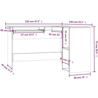 vidaXL Eckschreibtisch Grau Sonoma 120x140x75 cm Holzwerkstoff