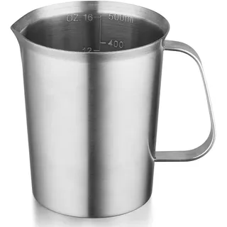 EIAOSI Edelstahl-Messbecher mit und AusgießLippe, Metallkrug mit - und ML-Markierung, 16Oz/500Ml,