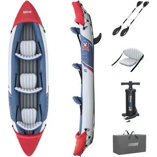 BESTWAY Hydro Force Kajak-Set Rapid X3 381 x 100 x 44 cm, 3 Erwachsene, 280 kg, Inflata-Shield Pro-Material, 3 Luftkammern, 2 abnehmb Finnen, GS-zertifiziert, Paddel, Doppelhubkolbenpumpe, Tragetasche