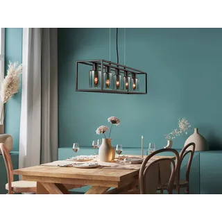 LED Balken Pendelleuchte 5flammig Schwarz Lampenschirme Rauchglas - 95cm lang
