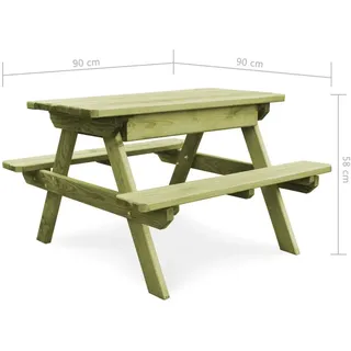 vidaXL Kinder-Picknicktisch 90x90x58 cm Imprägniertes Kiefernholz