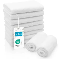 ZOLLNER 10er Set Seiftücher in 30x30 cm - saugstarke und Flauschige Waschlappen aus Baumwolle - waschbar bis 95°C - mit praktischem Aufhänger - in weiß - Hotelqualität
