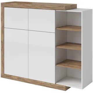 Masseno Highboard Sinfonia 150/128/40 cm mit 2 Türen Eichefarben , Holzwerkstoff , 150x128x40 cm , Kleinmöbel, Kommoden, Highboards
