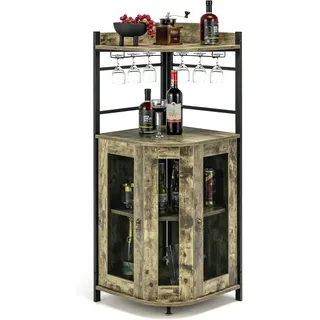 Fantask Barschrank Industrial, Weinschrank mit Glashalter, Hausbar aus Metallrahmen, Hellbraun